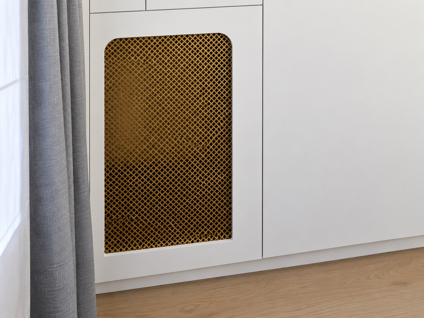 Le cache-radiateur ajouré — dressing blanc sur mesure