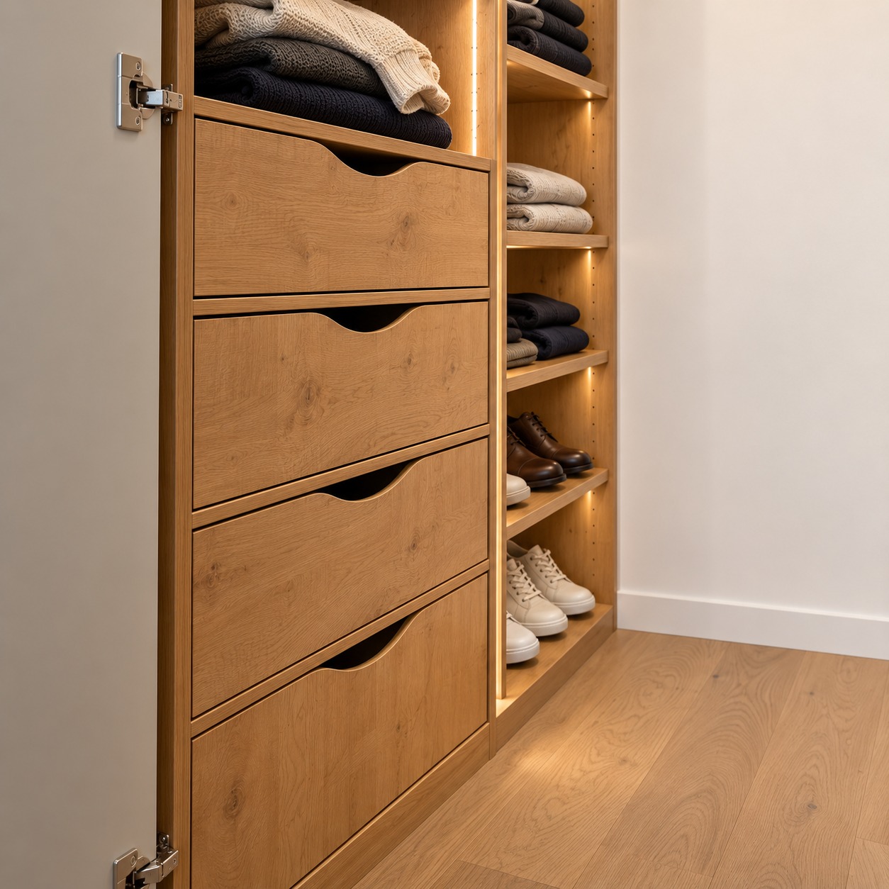 Les tiroirs intégrés du dressing à Saint-Cloud
