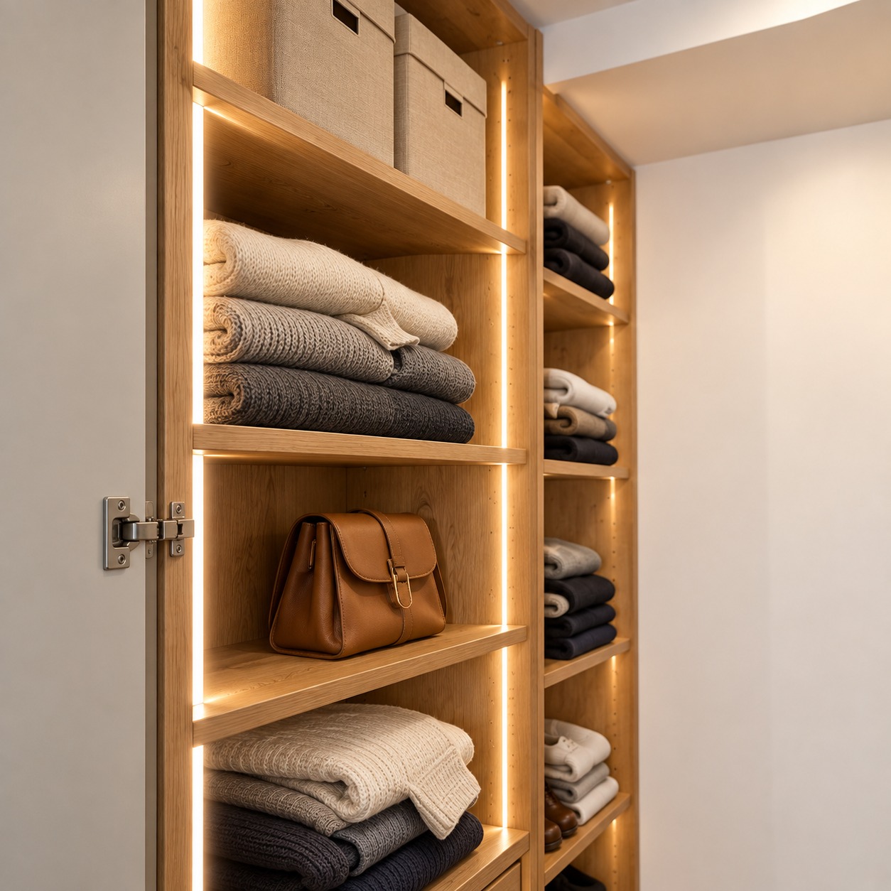 Les étagères éclairées du dressing à Saint-Cloud
